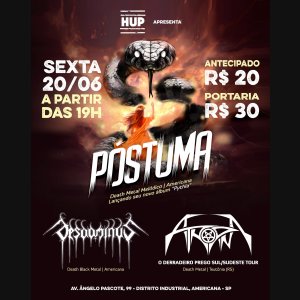 PÓSTUMA: Show de lançamento de “Pythía” em Americana/SP acontece nesta sexta (20) ao lado de Atropina e Desdominus